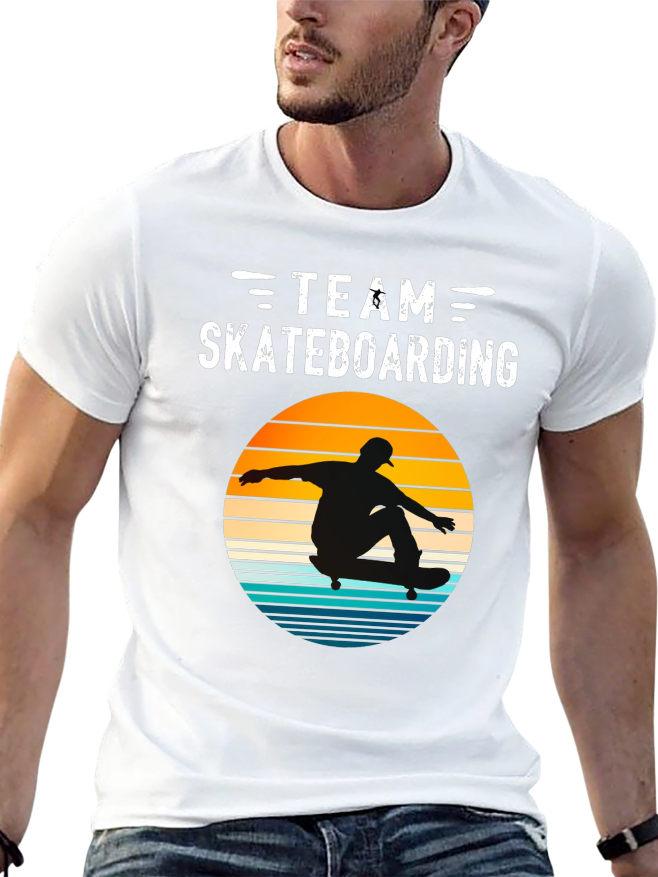 Camiseta Negra Team Skateboarding Estilo Retro
