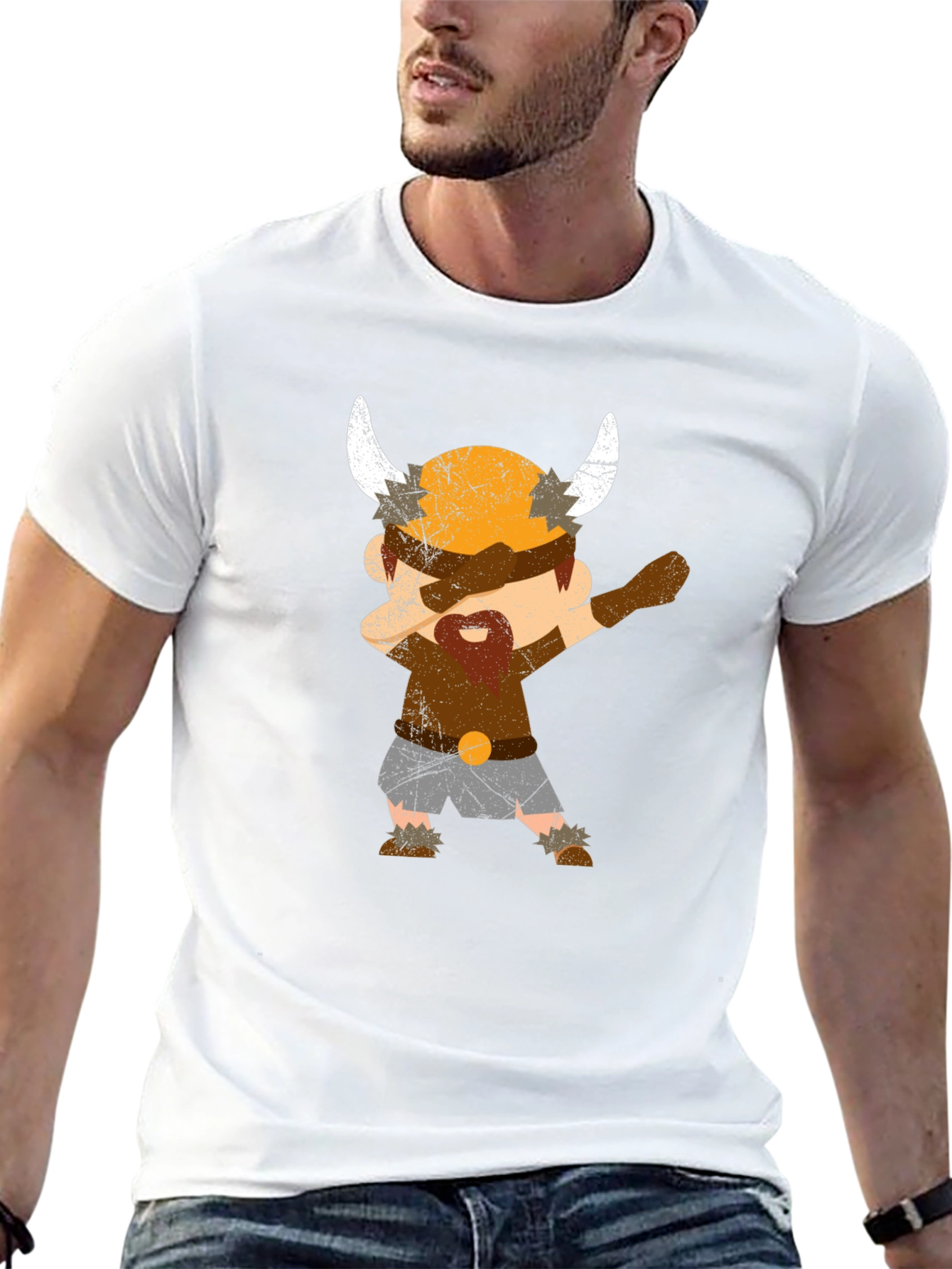 Camiseta Negra con Diseño Vikingo Divertido