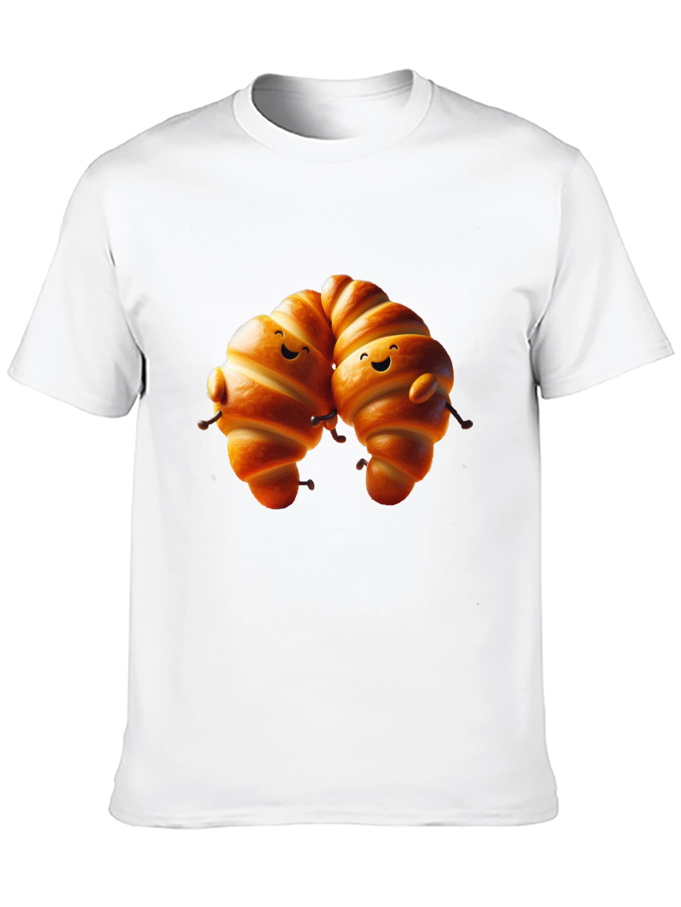 Camiseta Negra con Diseño de Croissants Amigables
