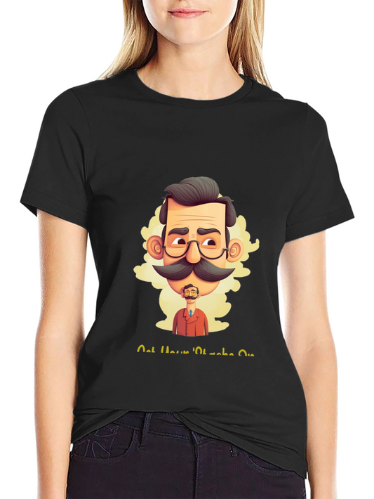 Camiseta Negra con Diseño Gráfico de Bigote