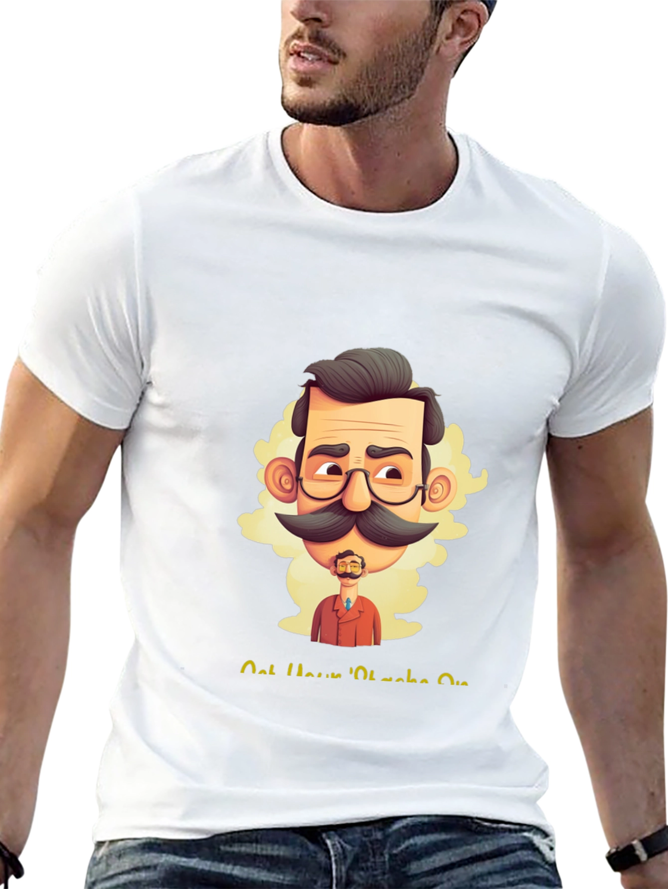 Camiseta Negra con Diseño Gráfico de Bigote