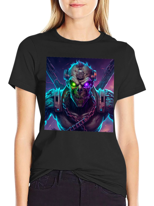 Camiseta Negra con Diseño Gráfico de Criatura Cibernética