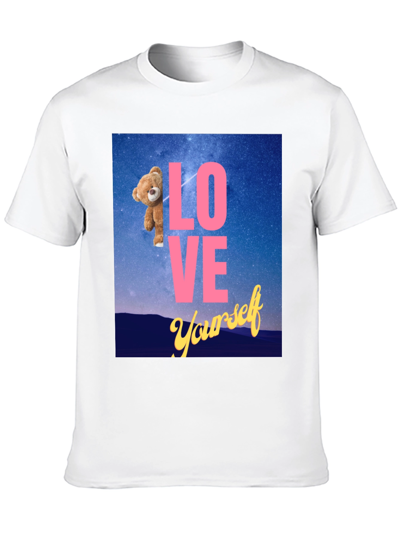 Camiseta Negra: Love Yourself con Oso en el Espacio