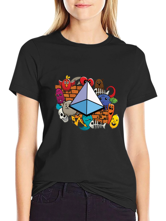 Camiseta Negra con Diseño Ethereum Doodle