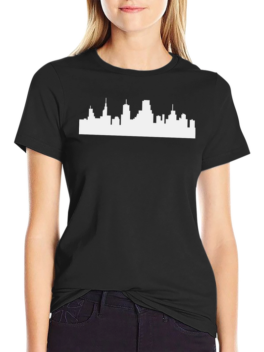 Camiseta Negra con Skyline Urbano Blanco