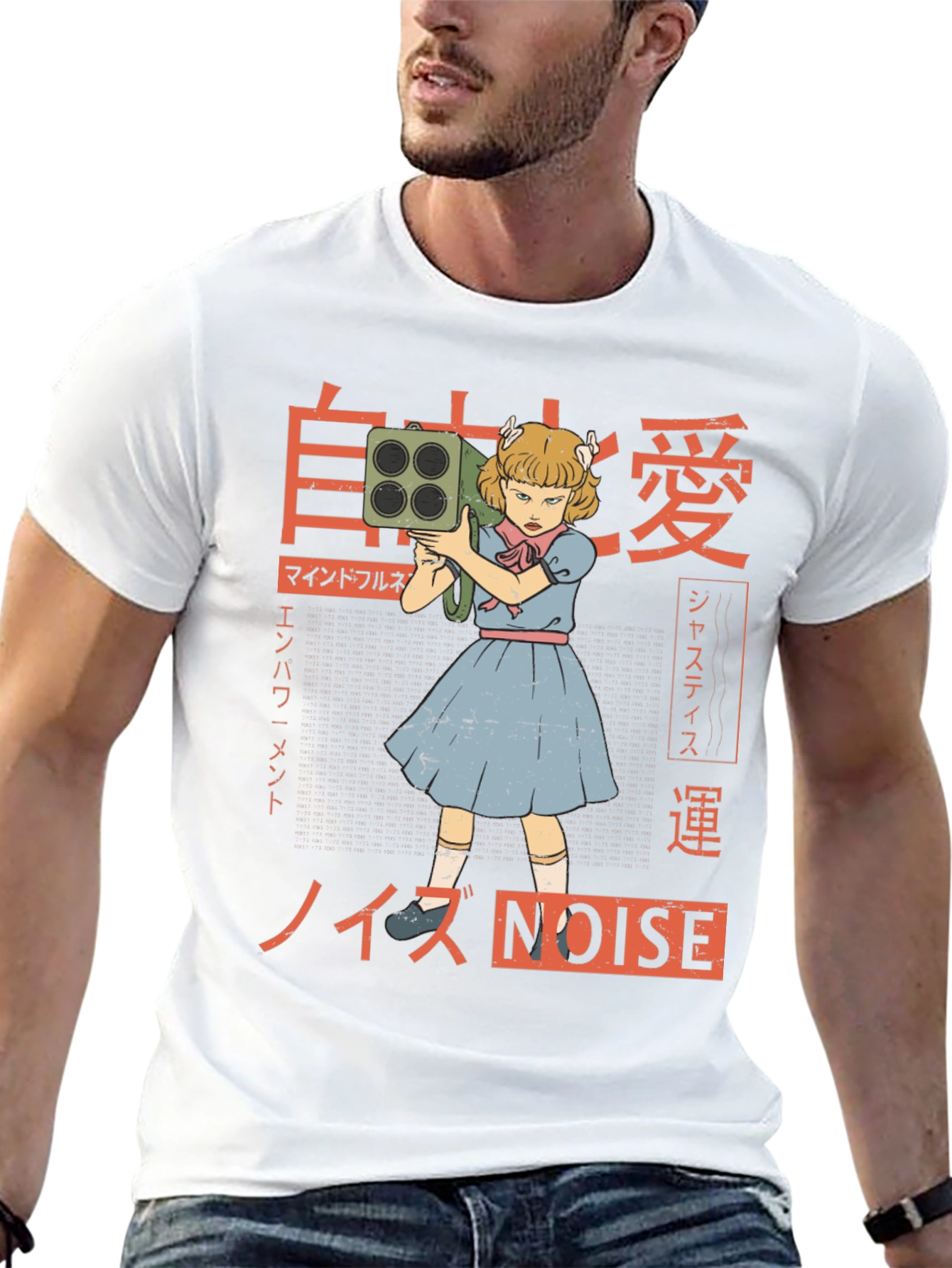 Camiseta Negra con Diseño Estilo Anime NOISE
