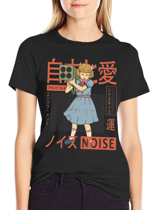 Camiseta Negra con Diseño Estilo Anime NOISE