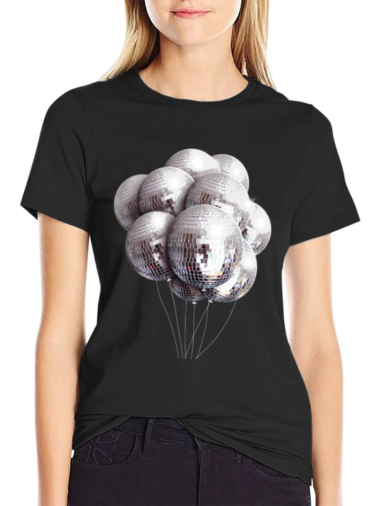 Camiseta Negra con Estampado de Bolas de Discoteca