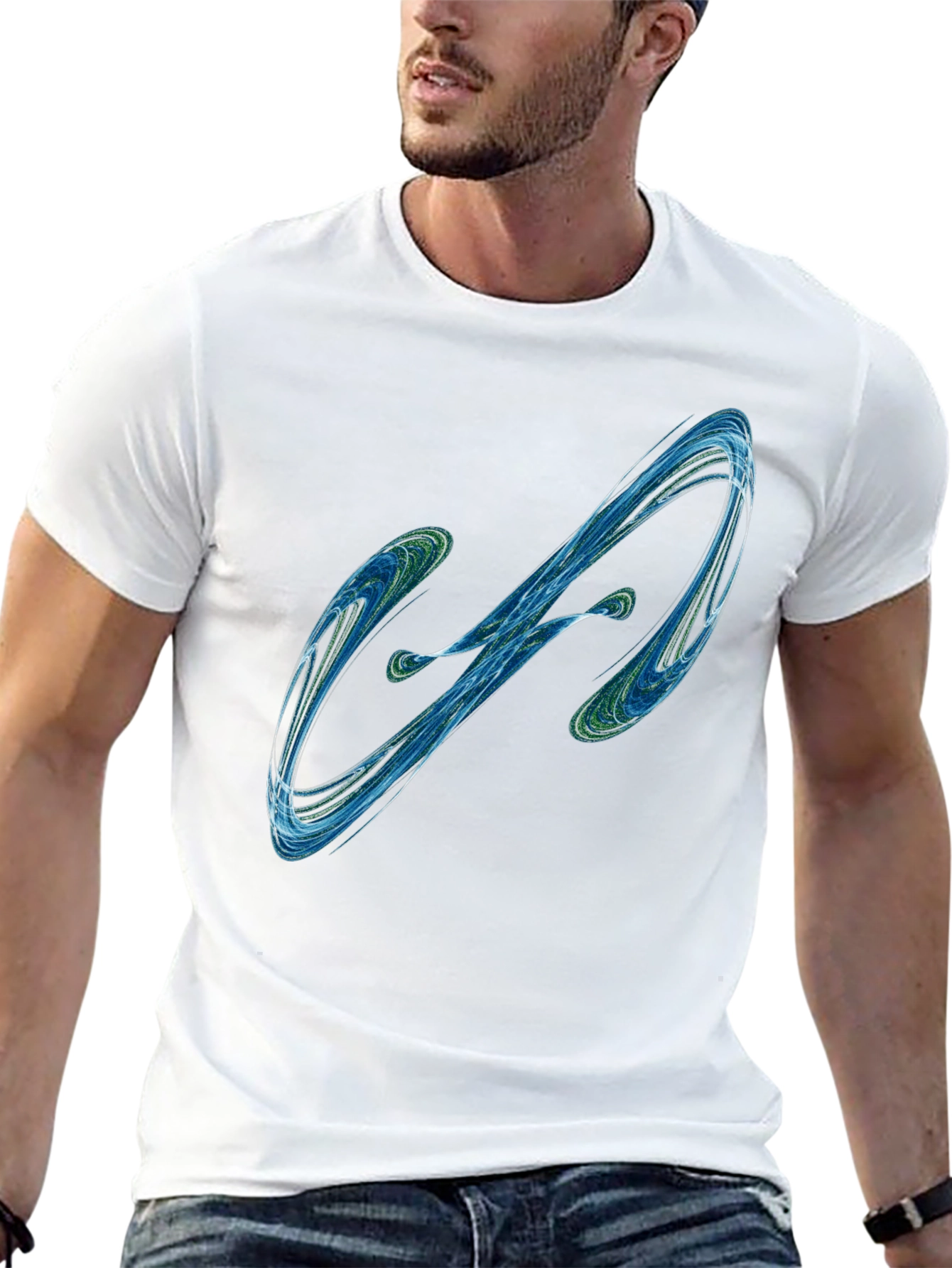 Camiseta Negra con Diseño Abstracto Azul y Verde