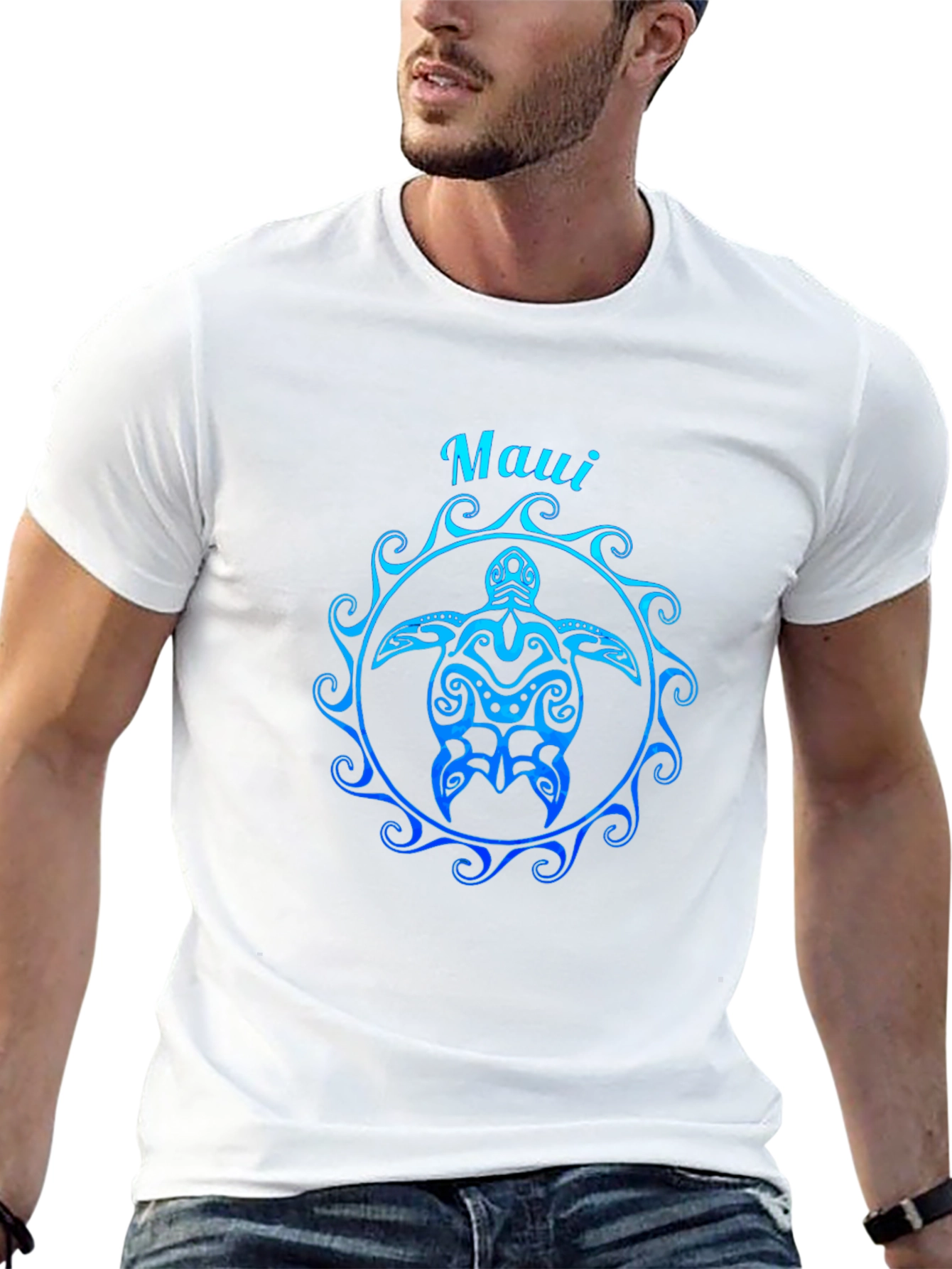Camiseta Negra Maui Tortuga Tribal Degradado Azul