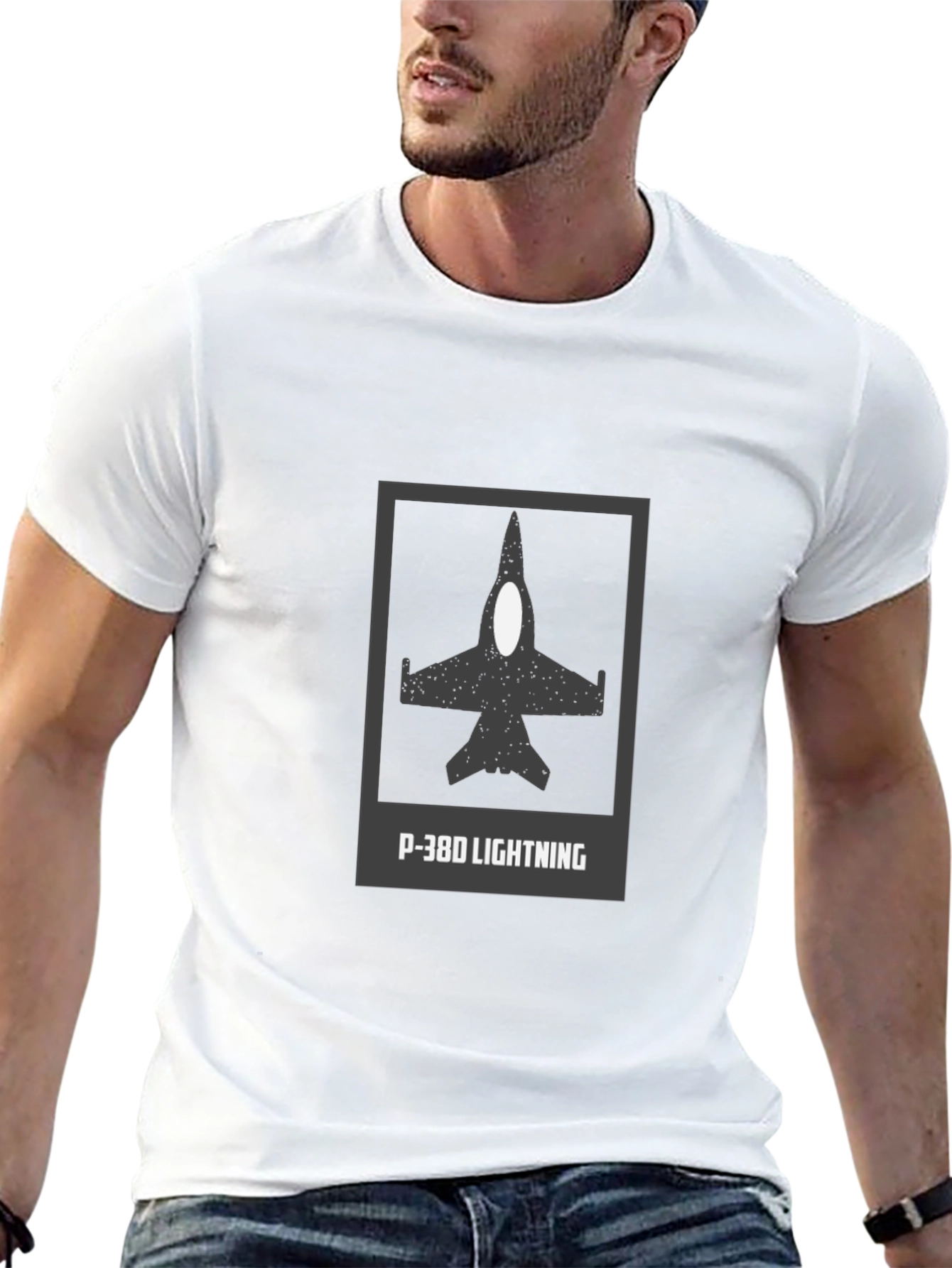 Camiseta Negra P-38D Lightning - Estilo Aviación Clásica