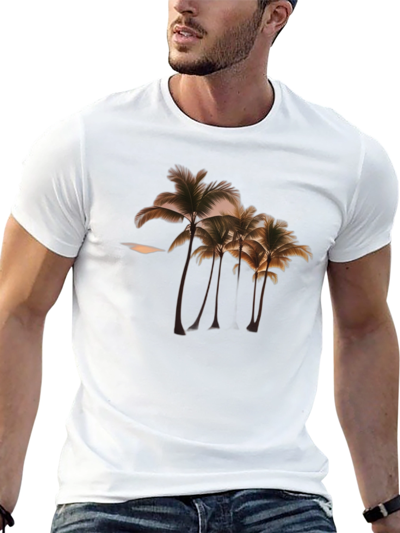 Camiseta Negra con Diseño de Palmeras Tropicales