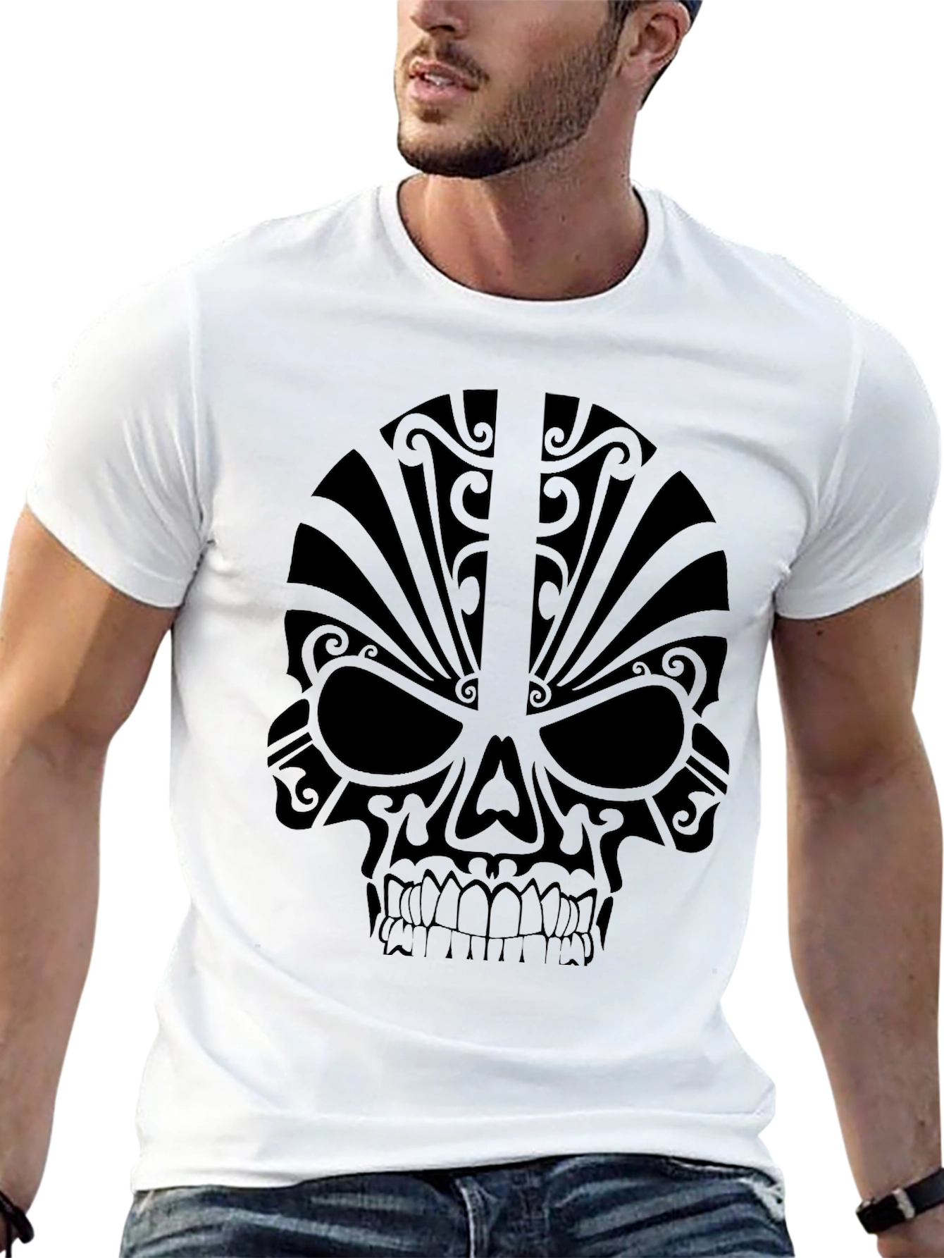 Camiseta Negra Calavera Tribal Hombre