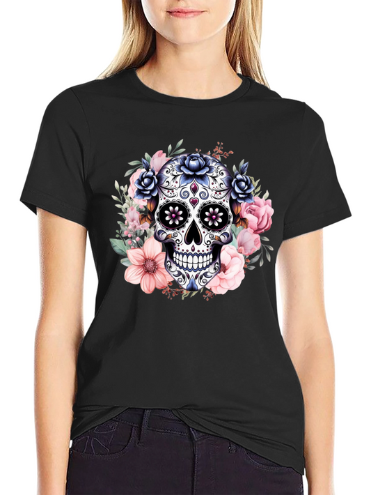 Camiseta Calavera de Azúcar con Flores