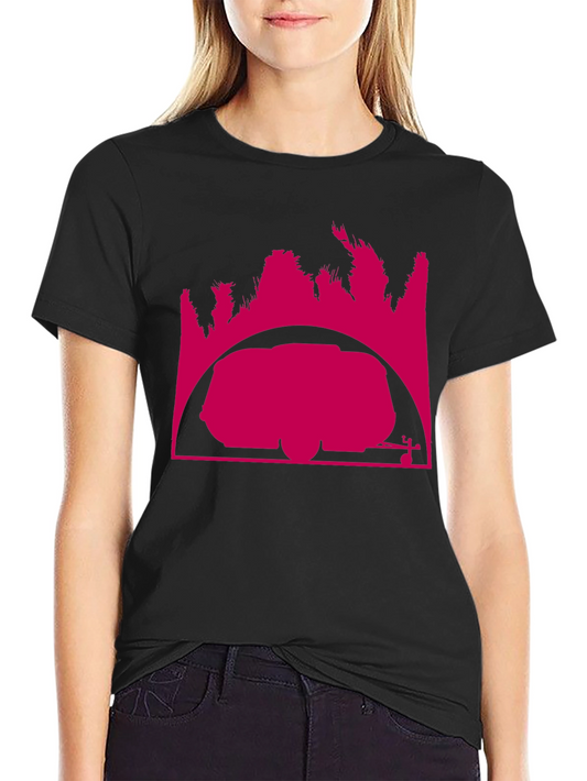 Camiseta Negra con Diseño Gráfico Abstracto Rosa