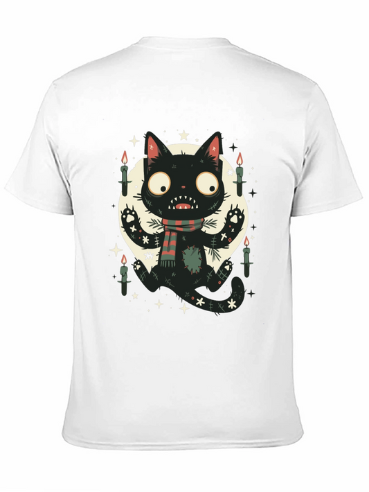 Camiseta Negra Gato Espeluznante con Bufanda