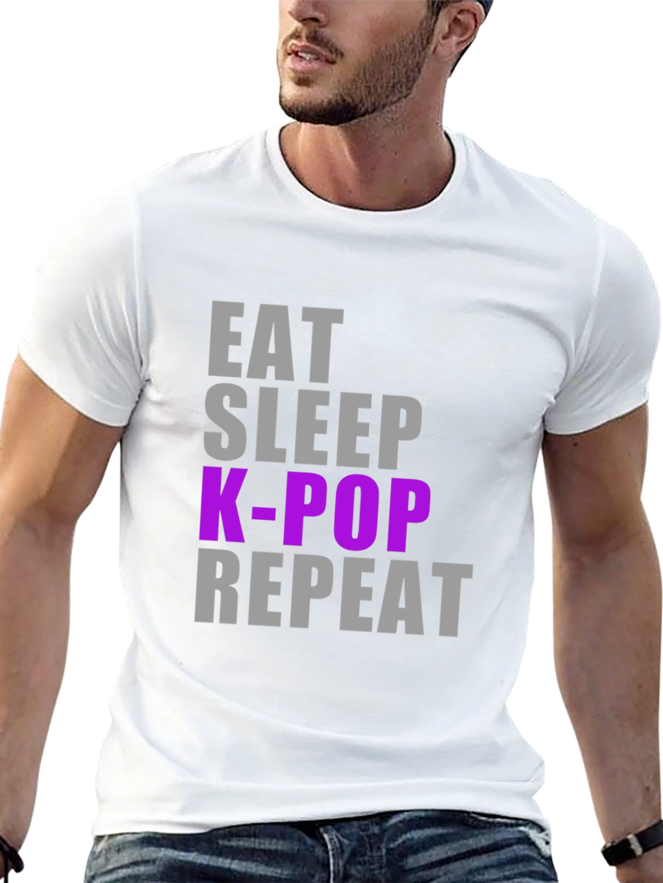 Camiseta K-Pop Eat Sleep Repeat - Estilo Casual