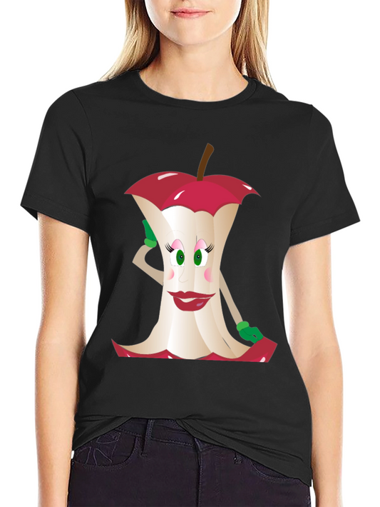 Camiseta Negra con Diseño de Corazón de Manzana Animado