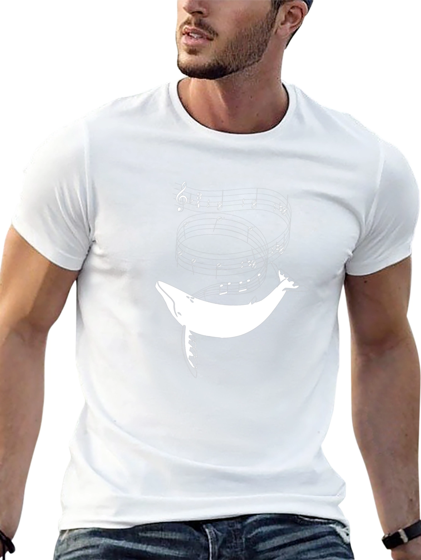 Camiseta Negra con Diseño de Ballena Musical