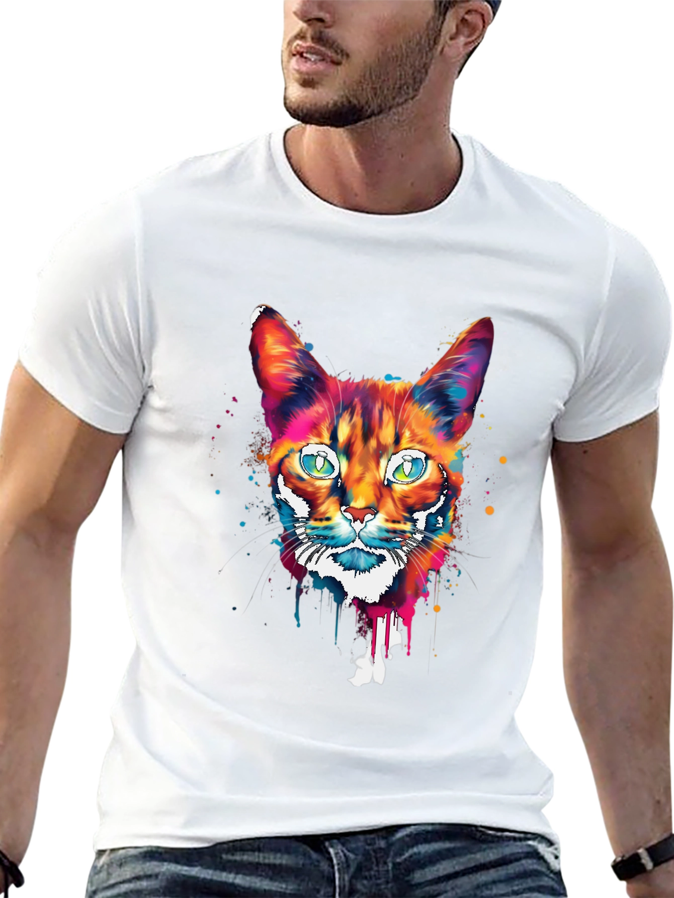 Camiseta Negra con Diseño de Gato Abstracto