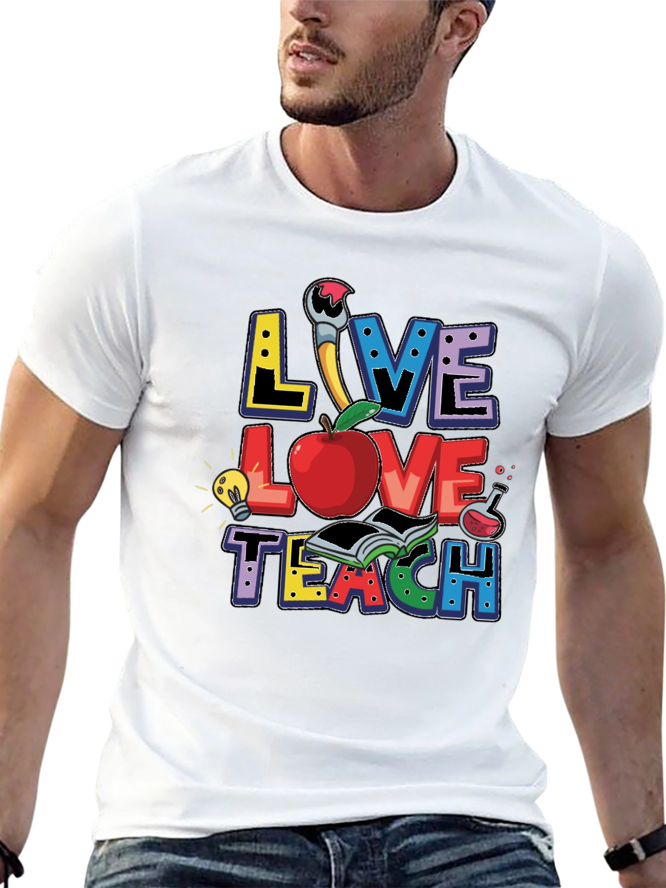 Camiseta Negra Live Love Teach para Profesores