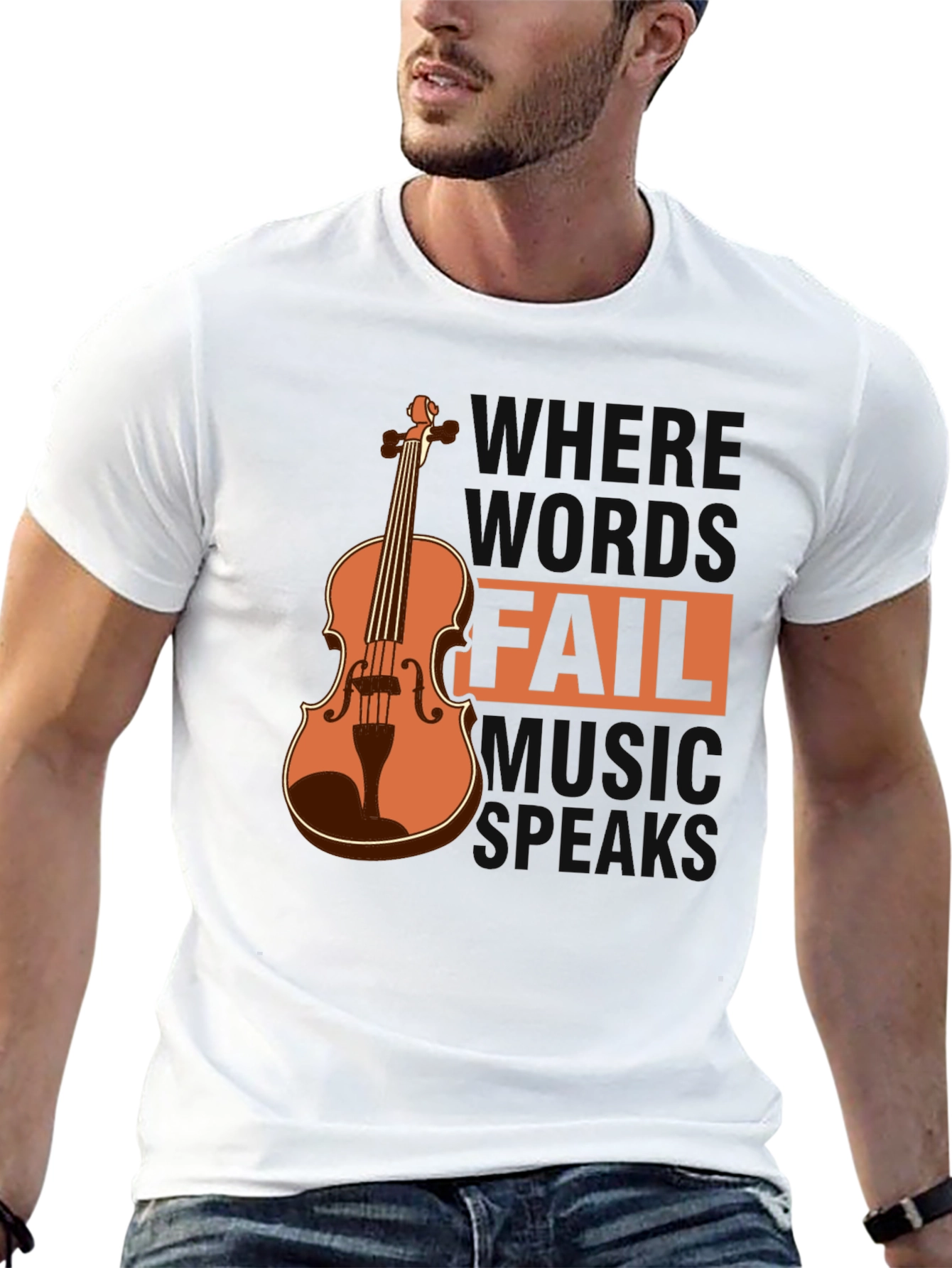 Camiseta Negra con Diseño de Violín y Frase Musical