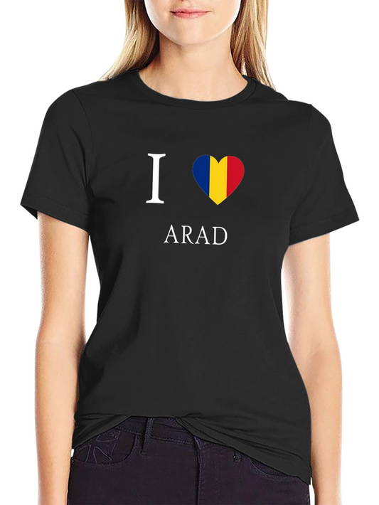 Camiseta Negra I ❤️ Arad con Diseño de Bandera Rumana