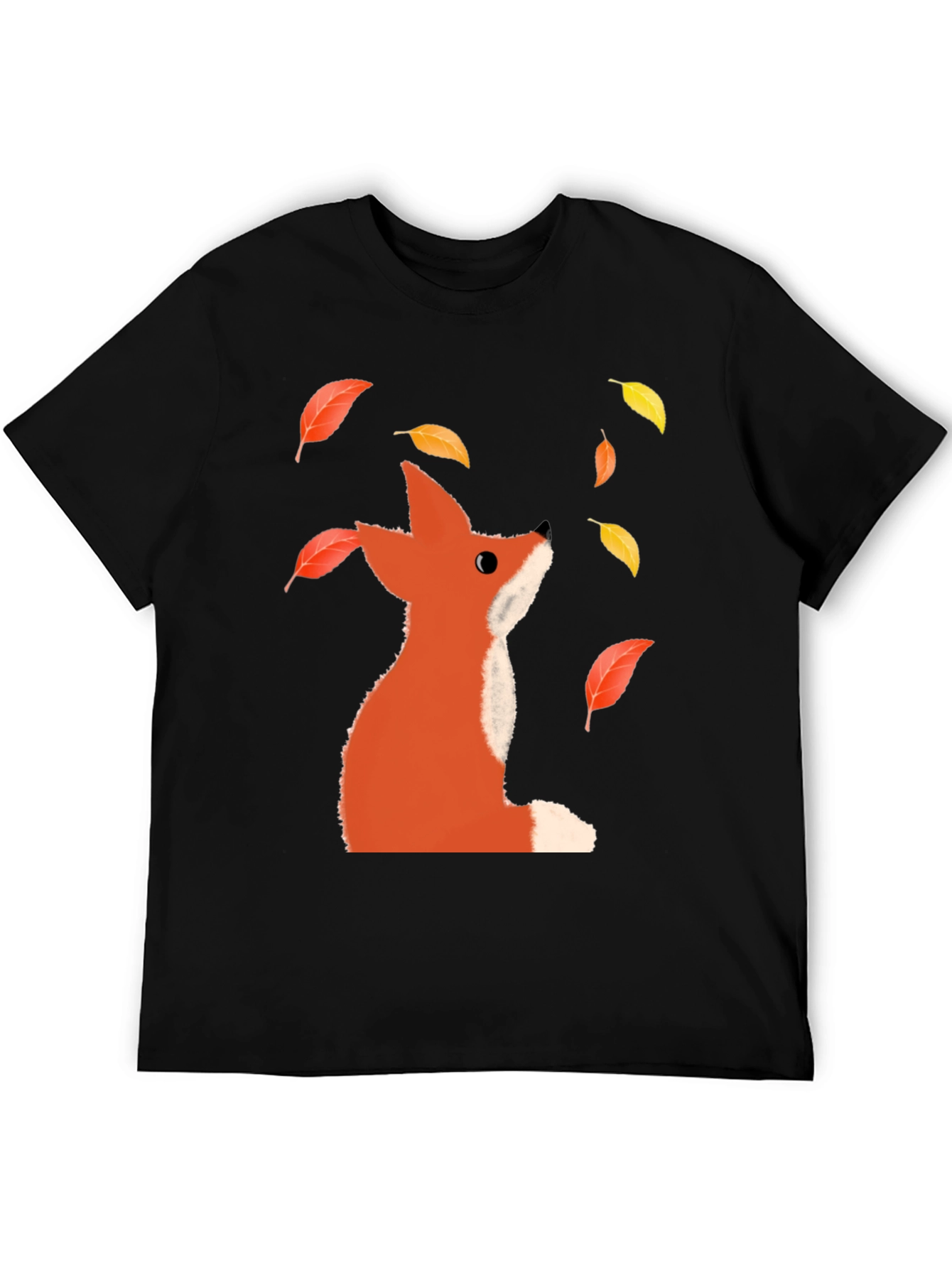 Camiseta Negra con Diseño de Zorro Otoñal