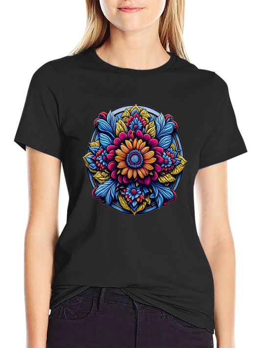 Camiseta Negra con Diseño Floral Mandala
