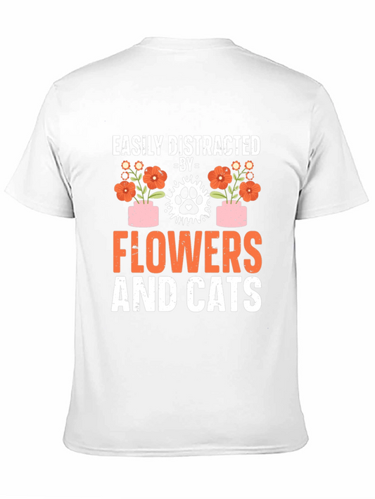 Camiseta Flores y Gatos: Distracción Asegurada