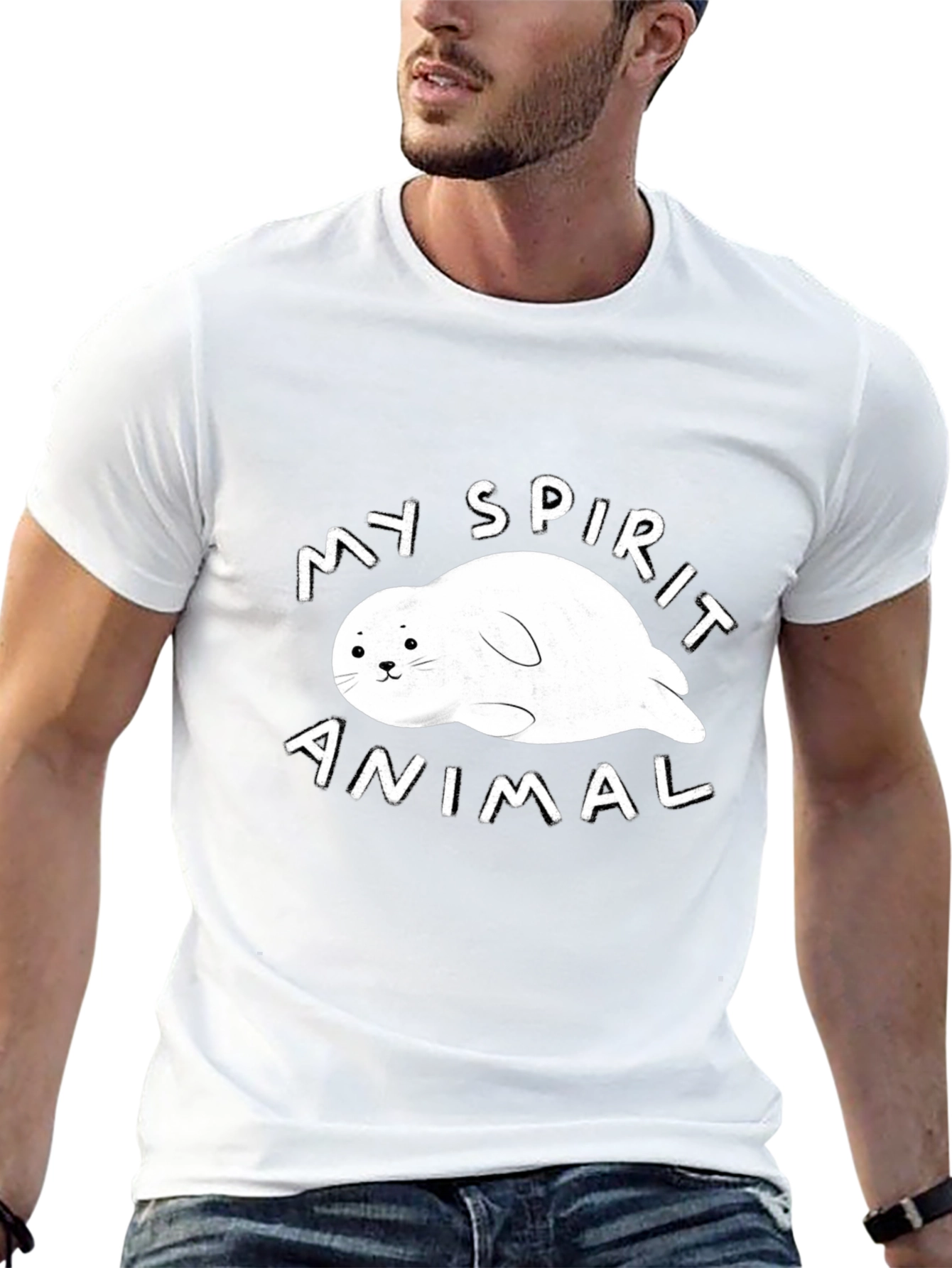 Camiseta Negra Mi Animal Espiritual Foca para Hombre