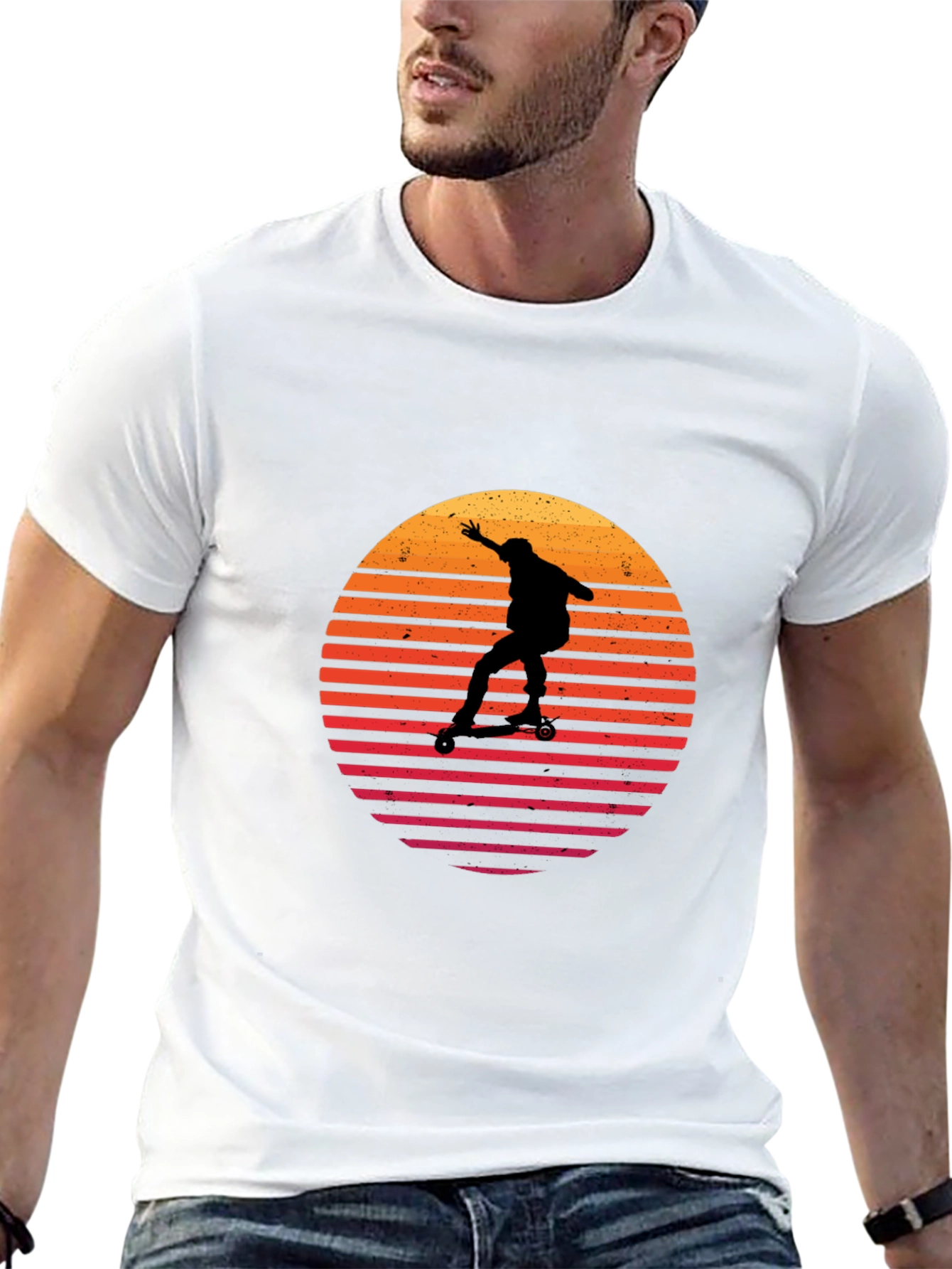 Camiseta Negra Retro Skater Sunset