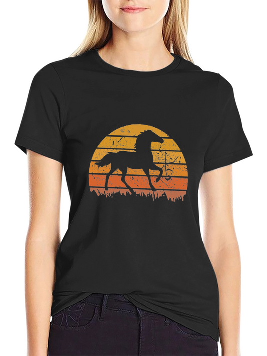 Camiseta Negra Vintage con Silueta de Caballo
