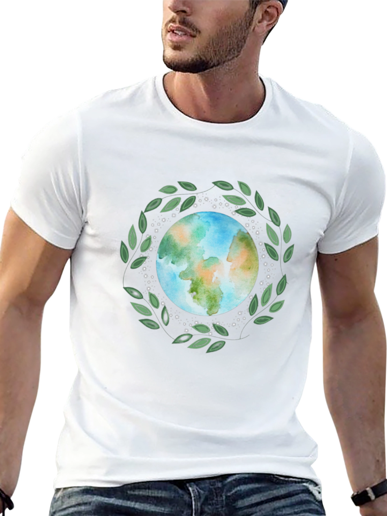 Camiseta Negra con Diseño de Planeta Tierra Ecológico