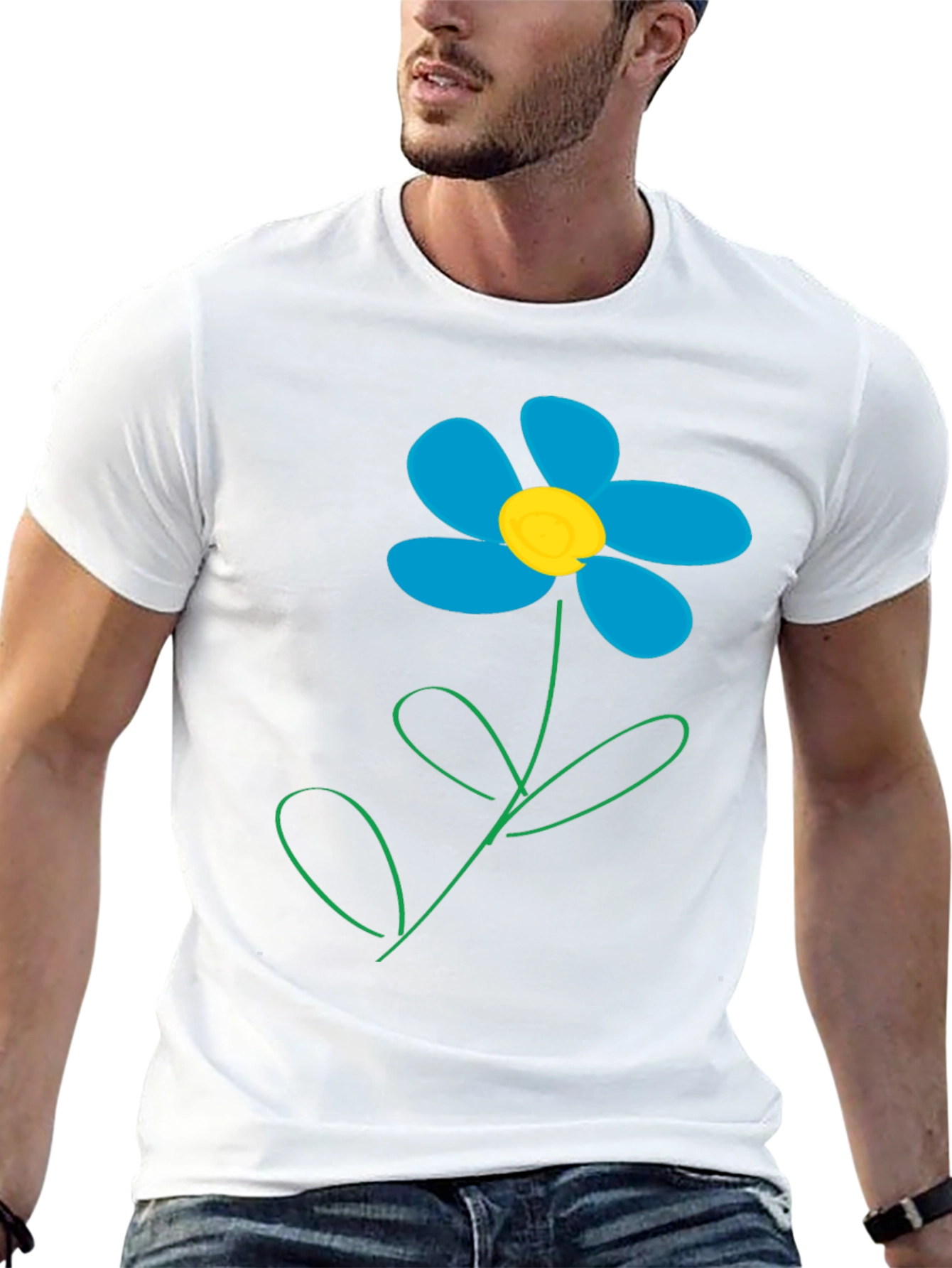 Camiseta Negra con Diseño de Flor Azul