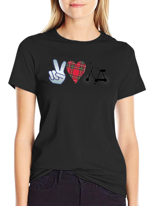Camiseta Negra con Diseño Paz Amor y Bicicleta