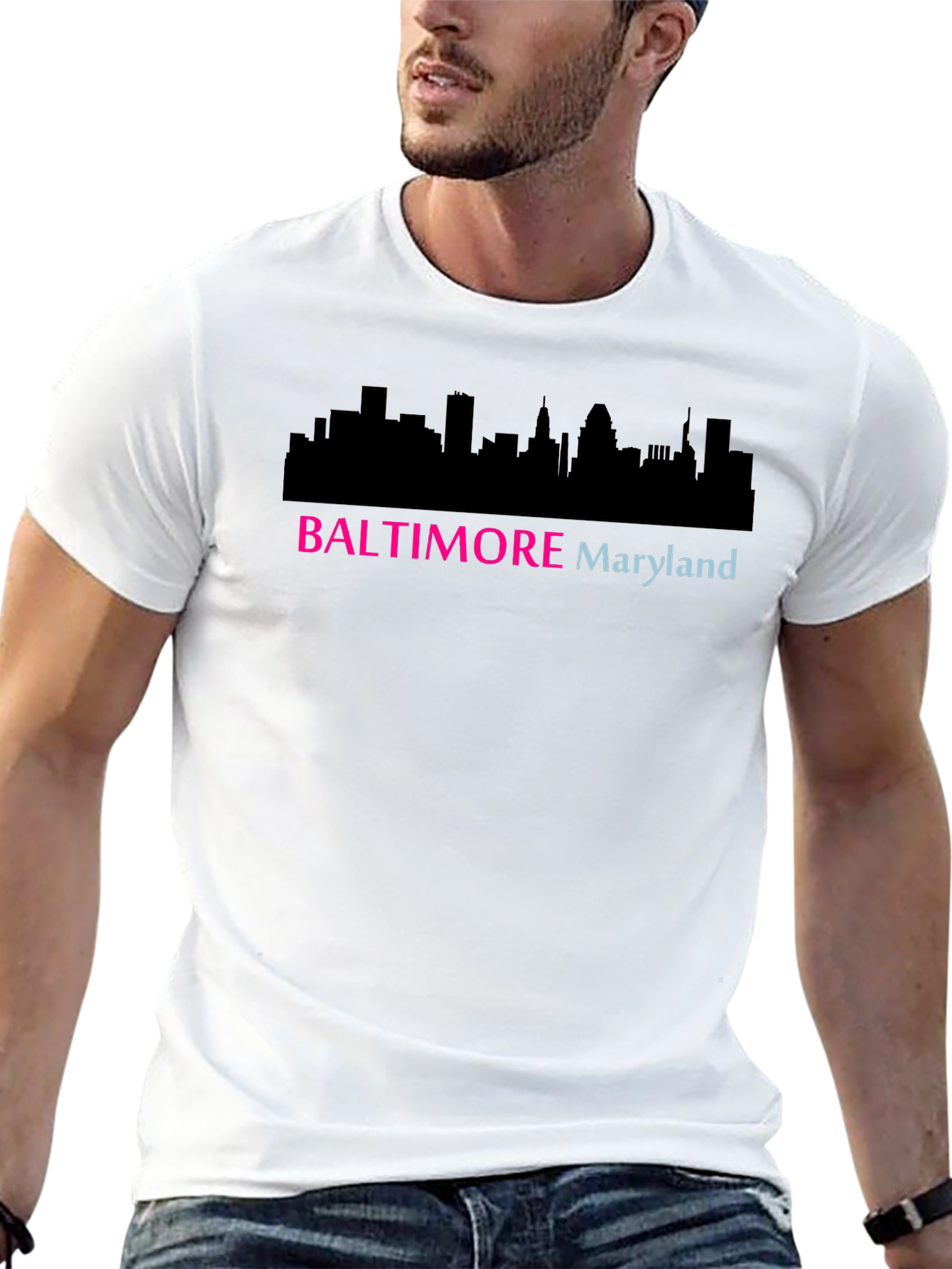 Camiseta Negra Baltimore Maryland Skyline Diseño Moderno