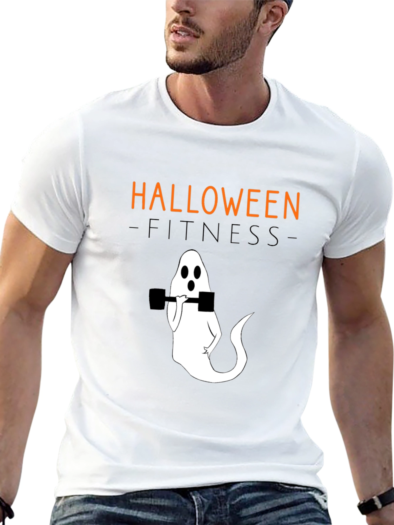 Camiseta Halloween Fitness Fantasma con Mancuernas