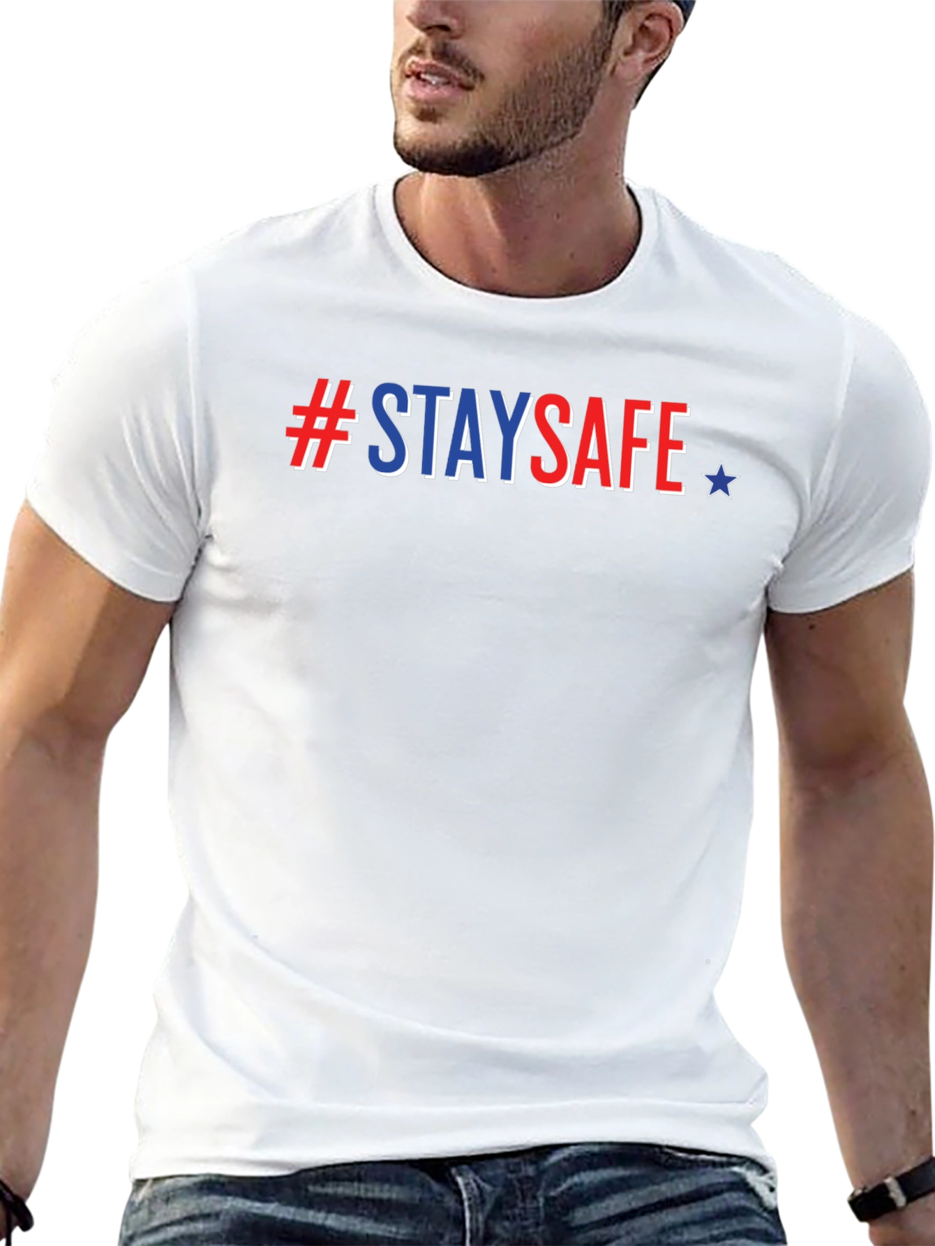 Camiseta Negra #StaySafe con Estilo Americano