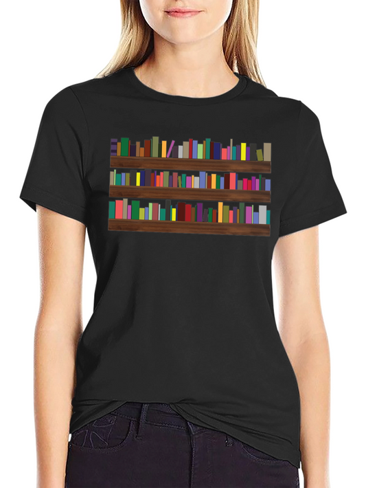 Camiseta Negra con Estampado de Librería
