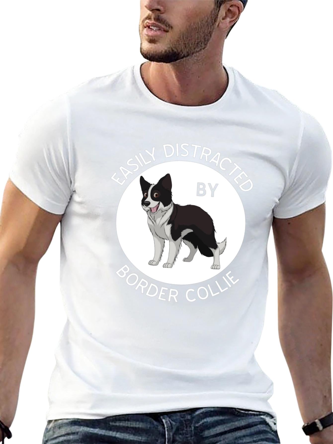 Camiseta Negra Fácilmente Distraído por Border Collie