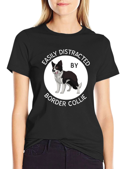 Camiseta Negra Fácilmente Distraído por Border Collie