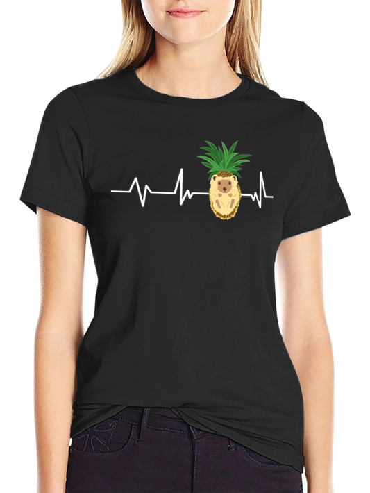 Camiseta Negra con Diseño de Erizo-Piña y Latido