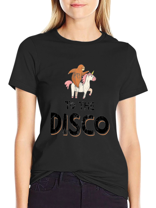 Camiseta Negra con Diseño de Perezoso y Unicornio Disco