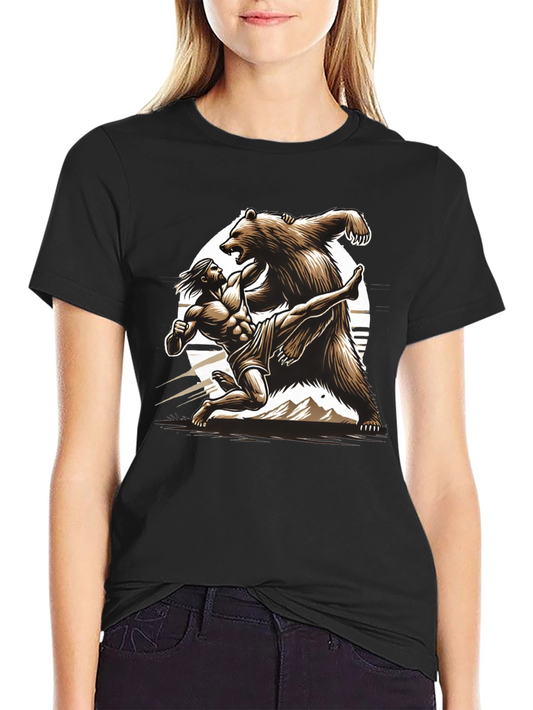 Camiseta Hombre: Lucha Épica Oso vs Guerrero