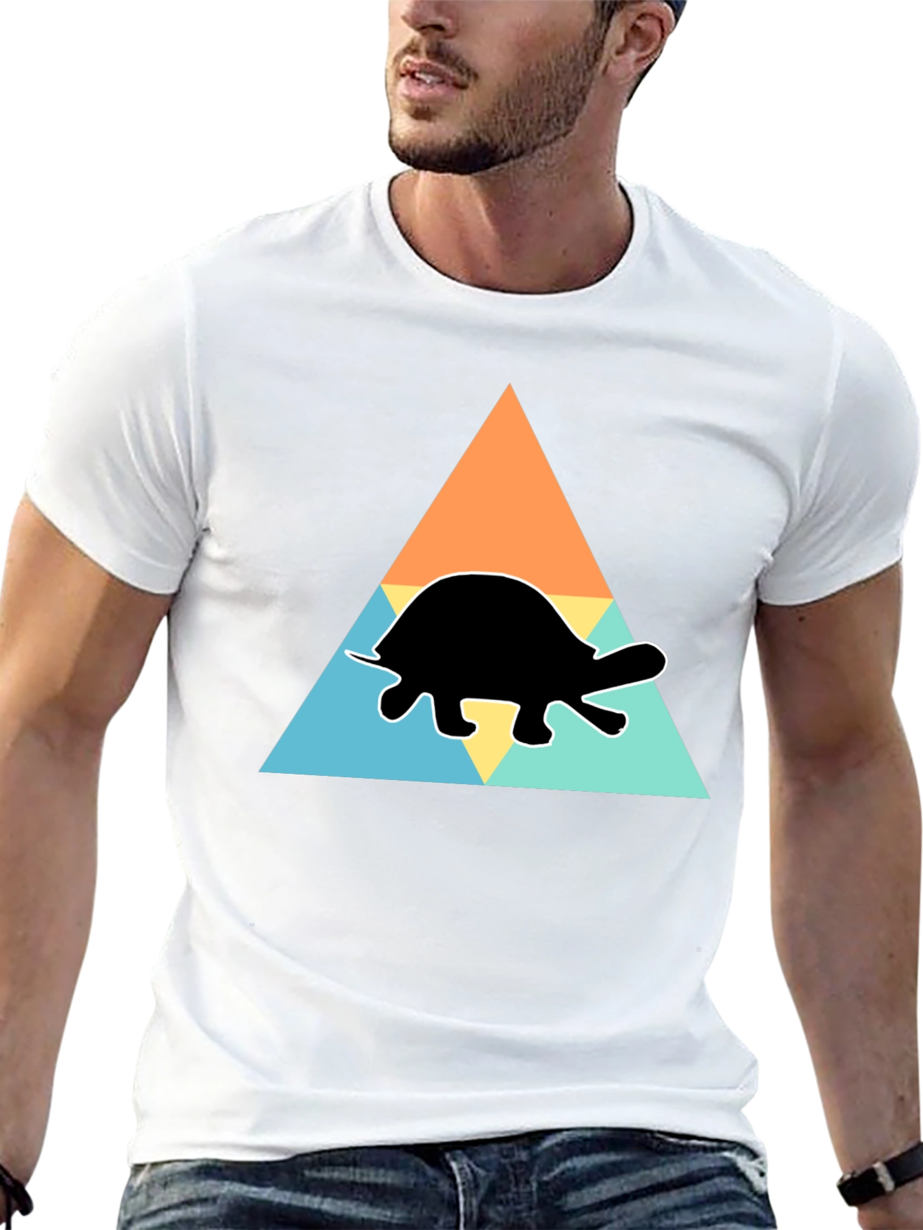 Camiseta Negra Tortuga Geométrica Casual