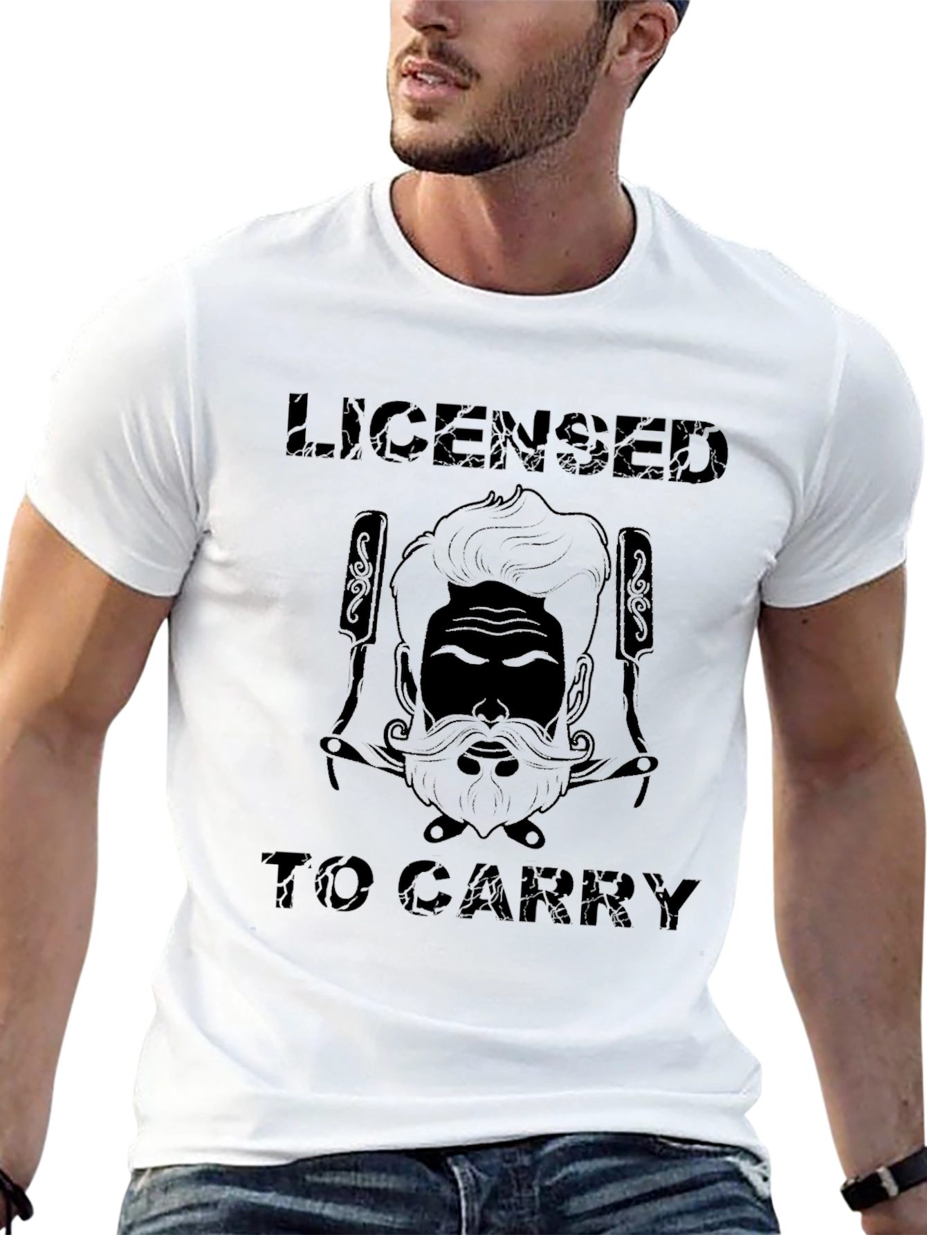 Camiseta Negra con Diseño de Barbero Licensed to Carry