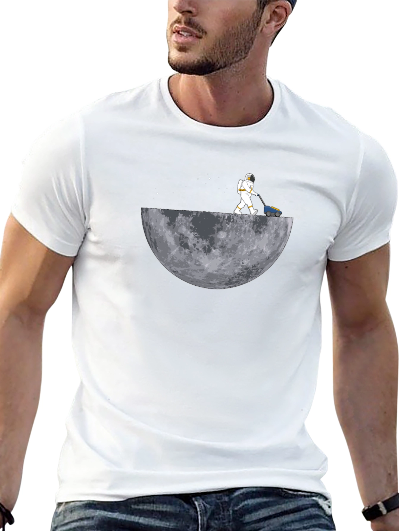 Camiseta Negra Astronauta Cortando la Luna