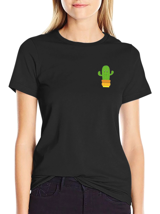 Camiseta Negra con Diseño de Cactus en Maceta