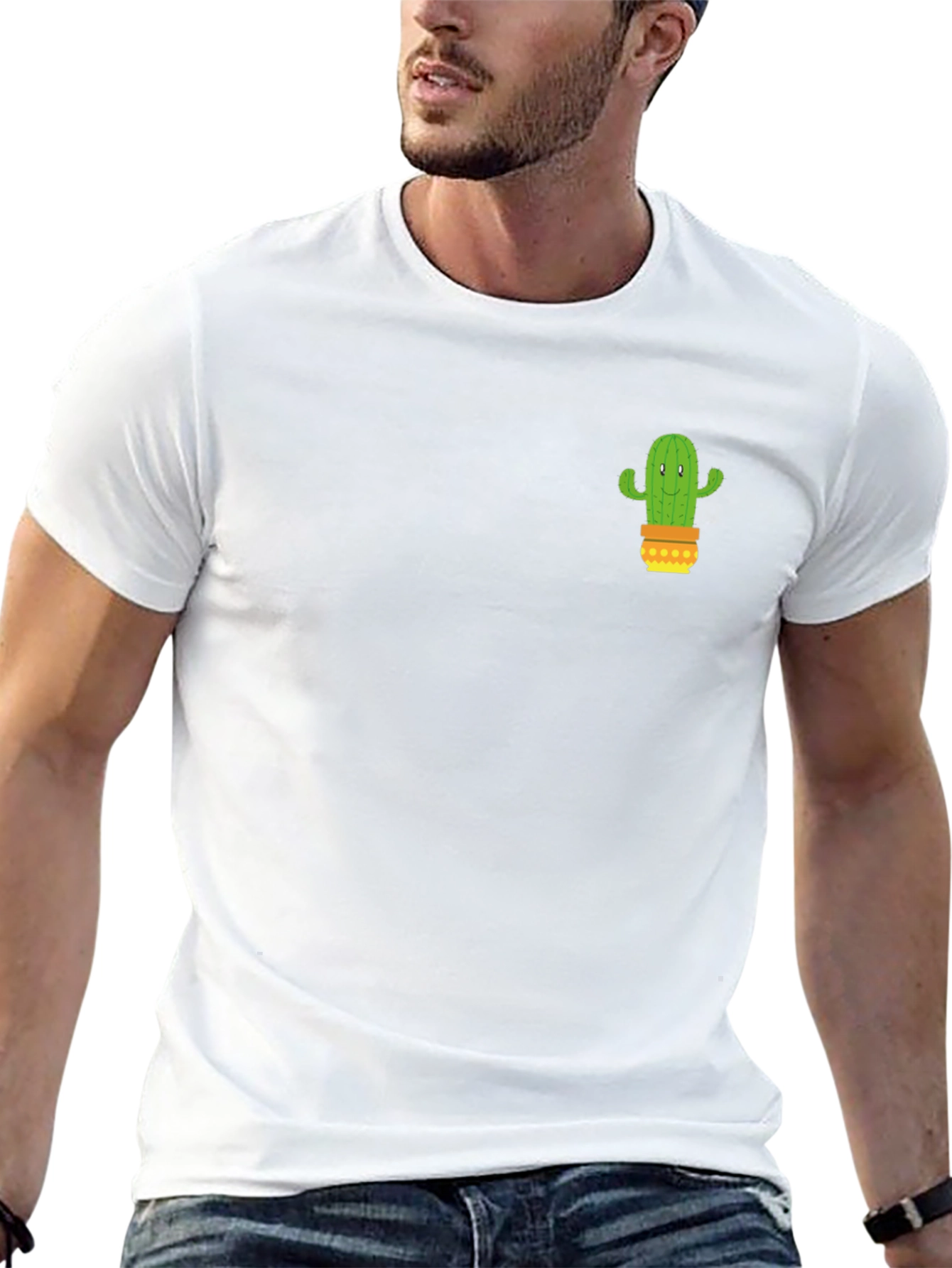 Camiseta Negra con Diseño de Cactus en Maceta